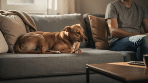 Dog growling at owner suddenly on couch